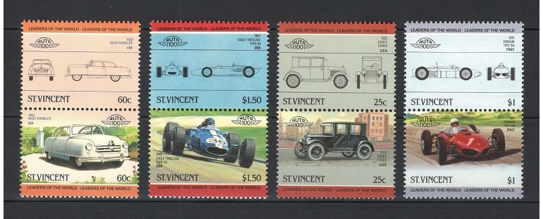 ST VINCENT 1985 - AUTOMOBILE DE EPOCA - SERIE DE 8 TIMBRE - NESTAMPILATA - MNH / auto306